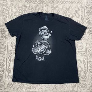 Popeye Shirtless Tattoos T Shirt Black Short Sleeve Y2K Shirt Size 2XL XXL